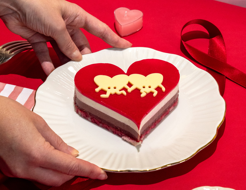 Un entremets tout en douceur et en élégance, mêlant la fraîcheur acidulée de la framboise à la tendresse d’une mousse vanille au chocolat blanc. Son insert framboise intensifie la gourmandise, tandis que le nappage brillant rouge passion sublime son esthétique. L’équilibre parfait entre vivacité fruitée et douceur crémeuse, soutenu par un biscuit moelleux. Une création raffinée pour célébrer l’amour ou s’accorder un moment délicat. Proposé en solo ou en duo.