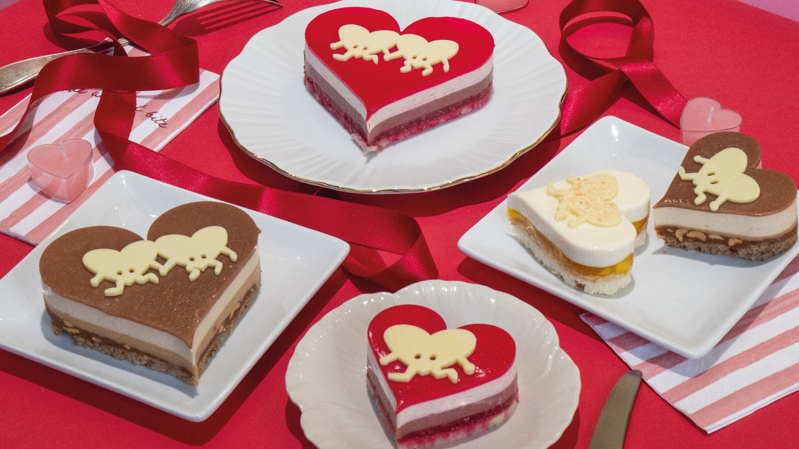 Coeurs Valentin exotique, noisette-chocolat et framboise-vanille